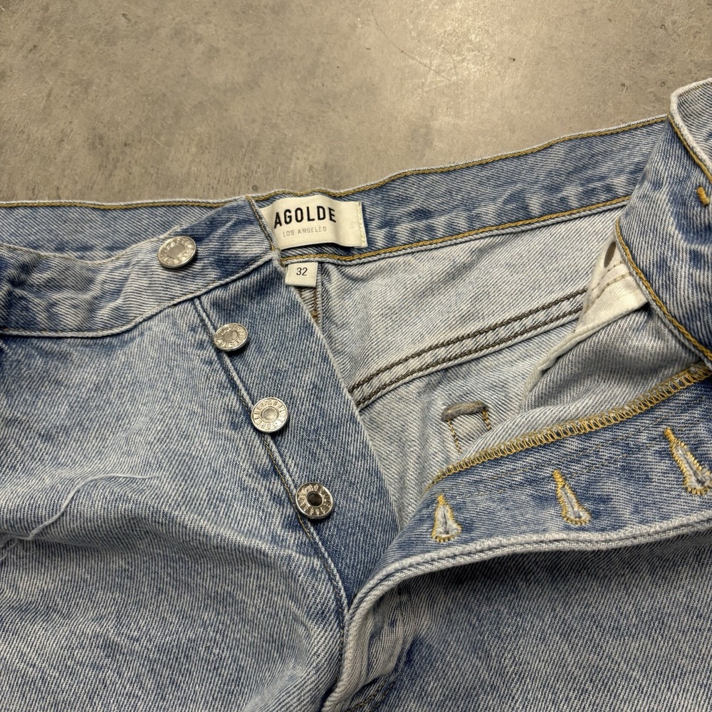 Agolde Women's Button Fly Parker Jean Shorts Sz 32 Blue Denim Cut Off Distressed - Picture 6 of 6